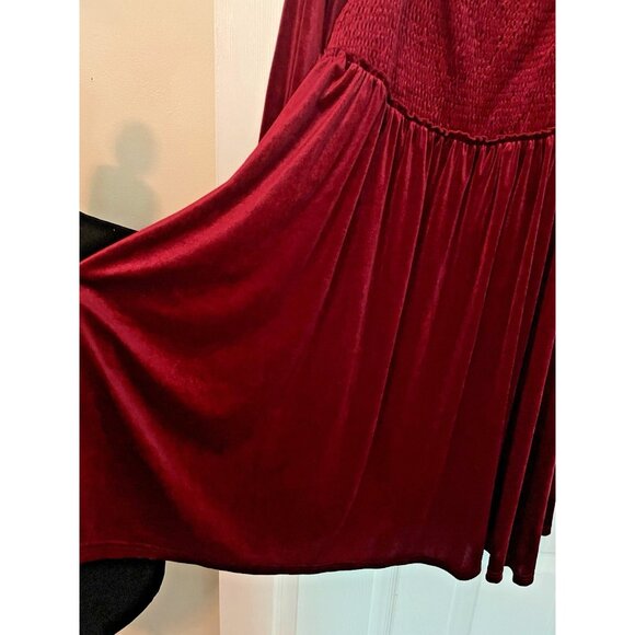 Cranberry Red Velour Dress 4X Empire Waist peasant Square neck Holiday Party - Picture 3 of 9